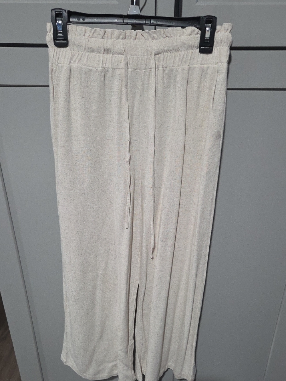 Lightweight Cream Wide-Leg Linen Pants Like New